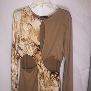 Fashion Nova Brown Long Sleeve Bodycon Dress